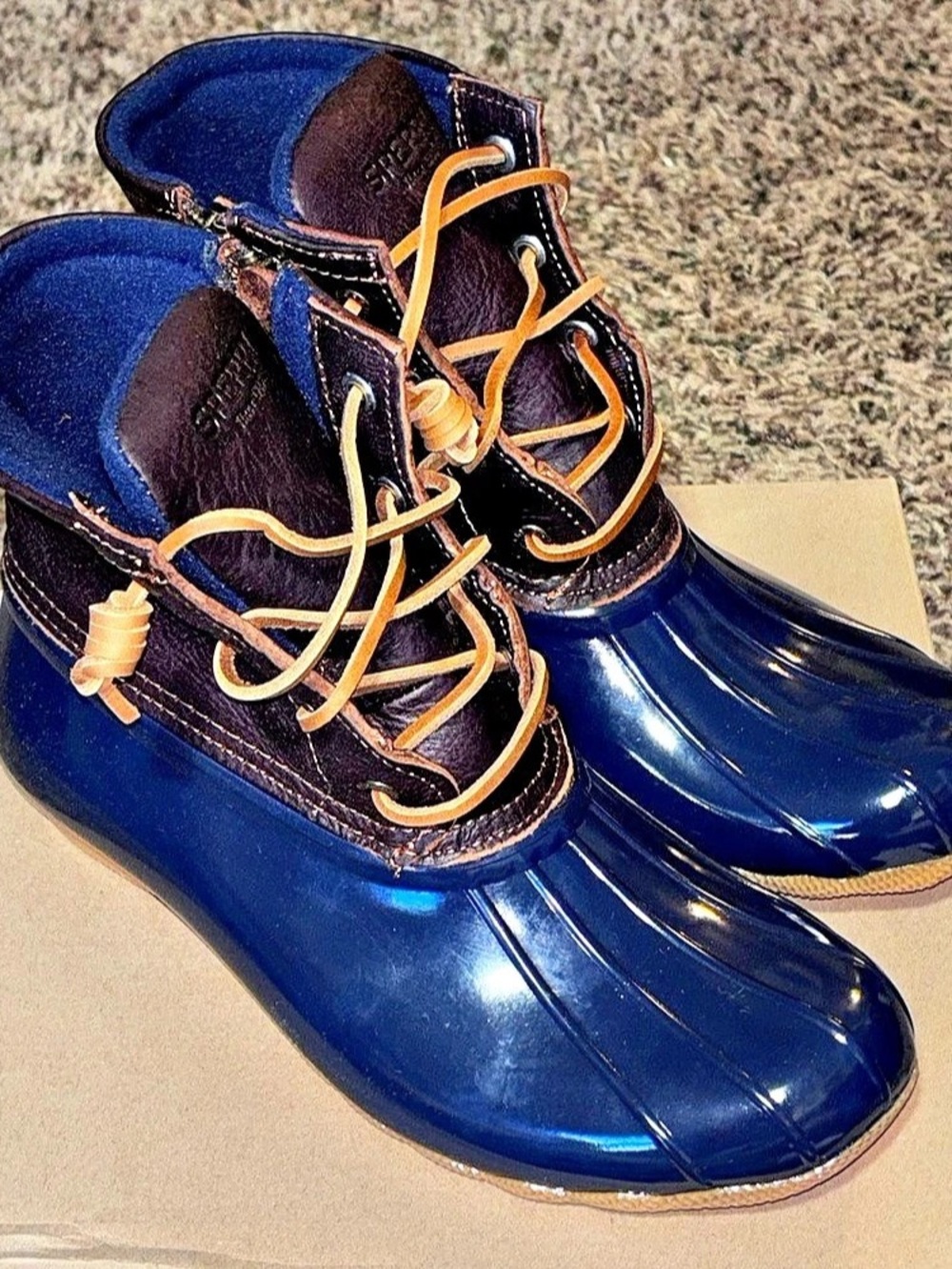 Sperry Saltwater Duck Boot Waterproof Rain Boots Blue & Brown US 7 M